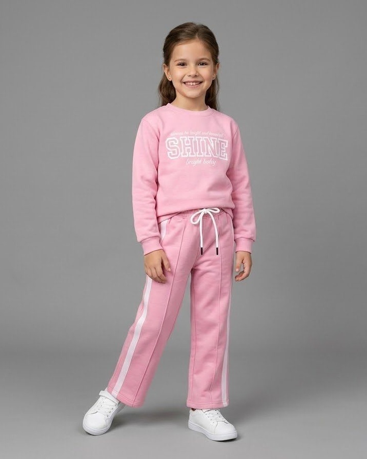 Shine Tracksuit Set Pink - Girl (White Side Stripe Pants)