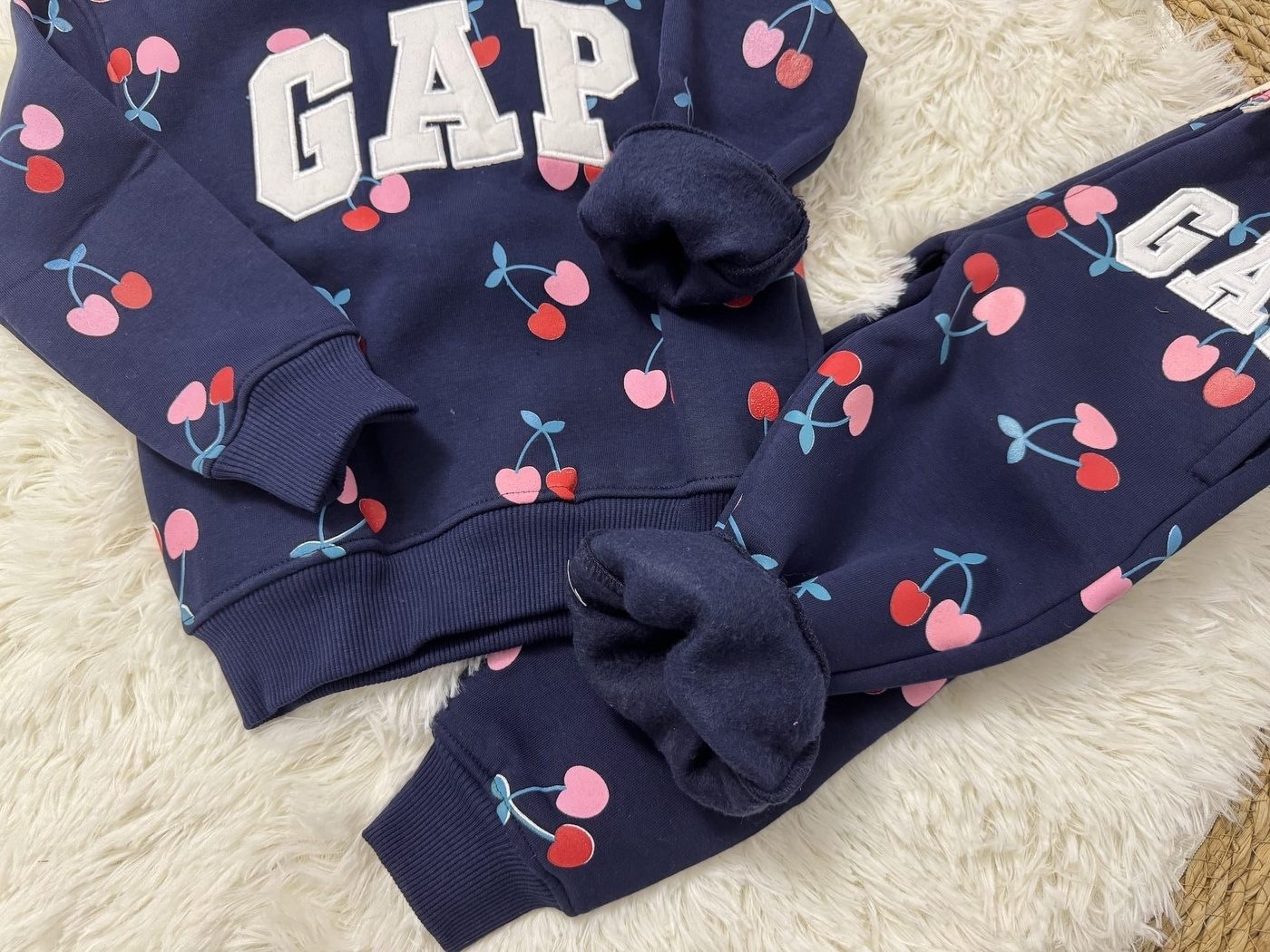 Cherry Pattern Hoodie Set Navy - For Girls (All-over Print)