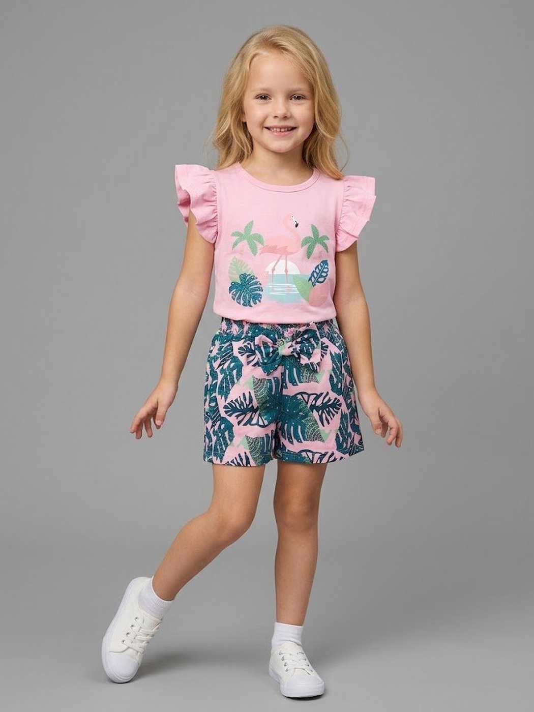 Flamingo Pink Set - Girl (Ruffle Sleeves)