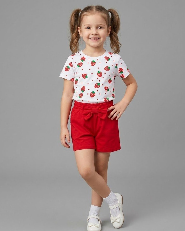 Strawberry Red Set - Girl (Bow Shorts)
