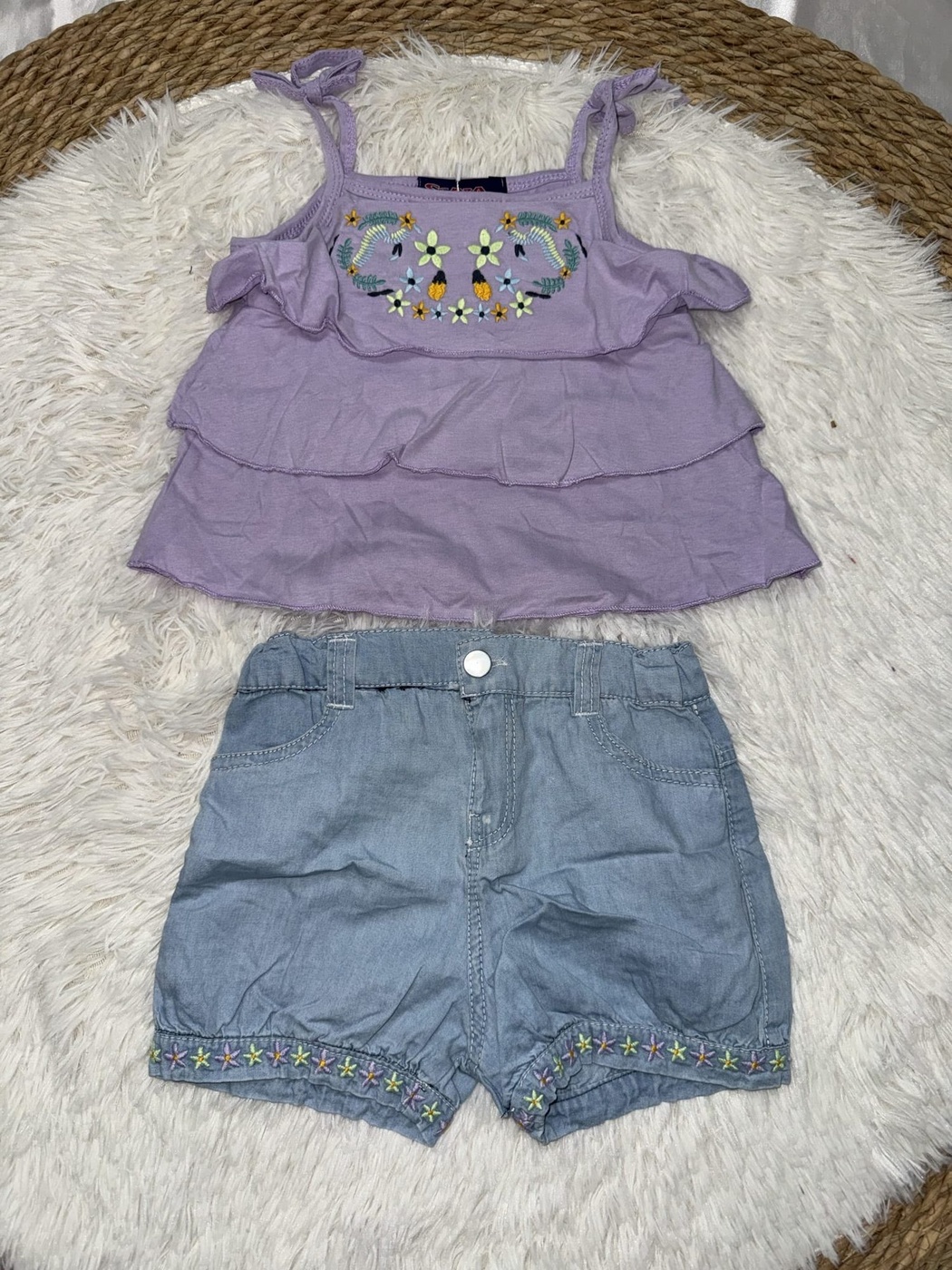 Floral Embroidered Purple Shorts Set - Girl (Ruffle Top)-08