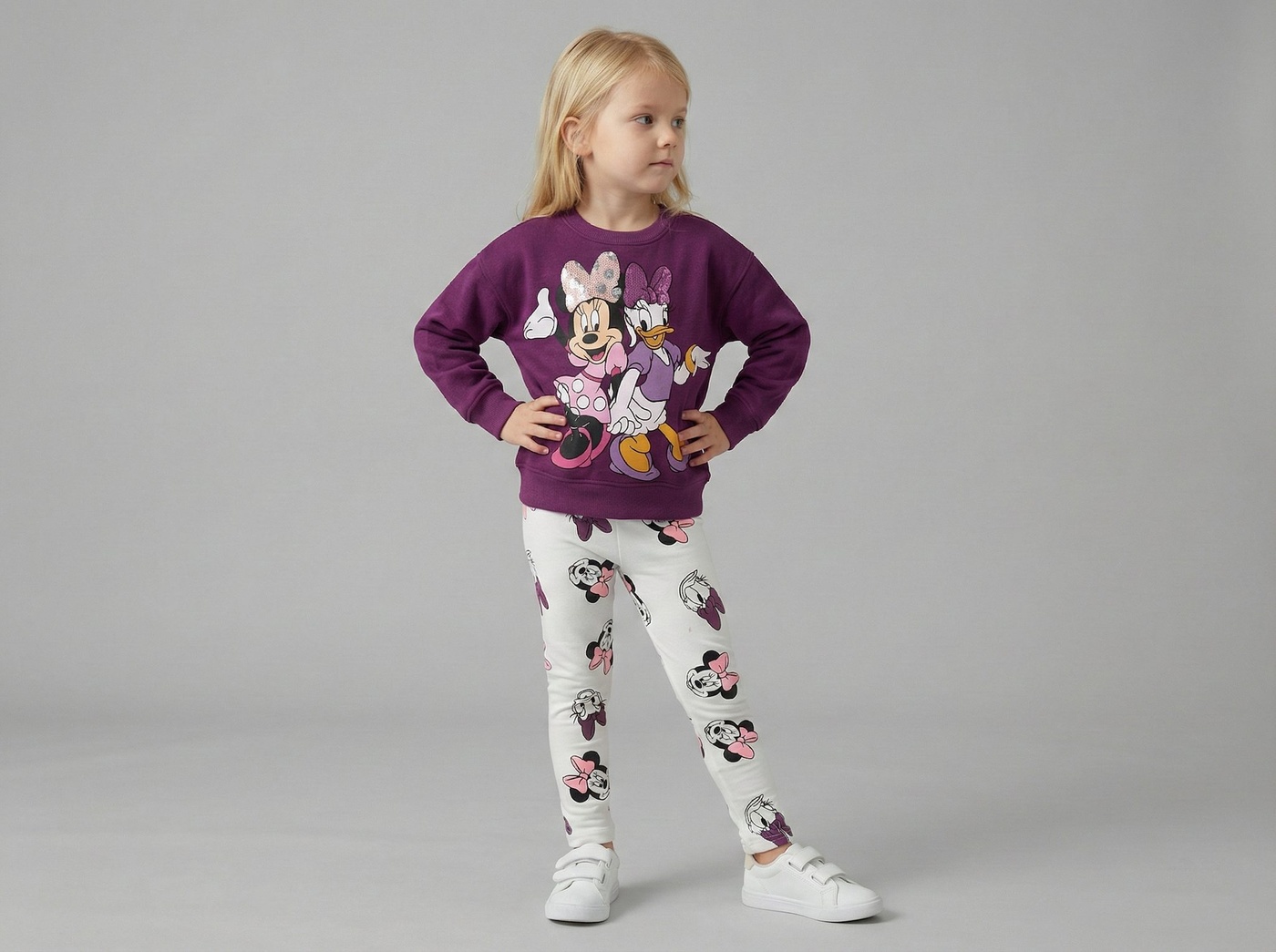 Minnie & Daisy Set Purple & White - Girl (Patterned Leggings)