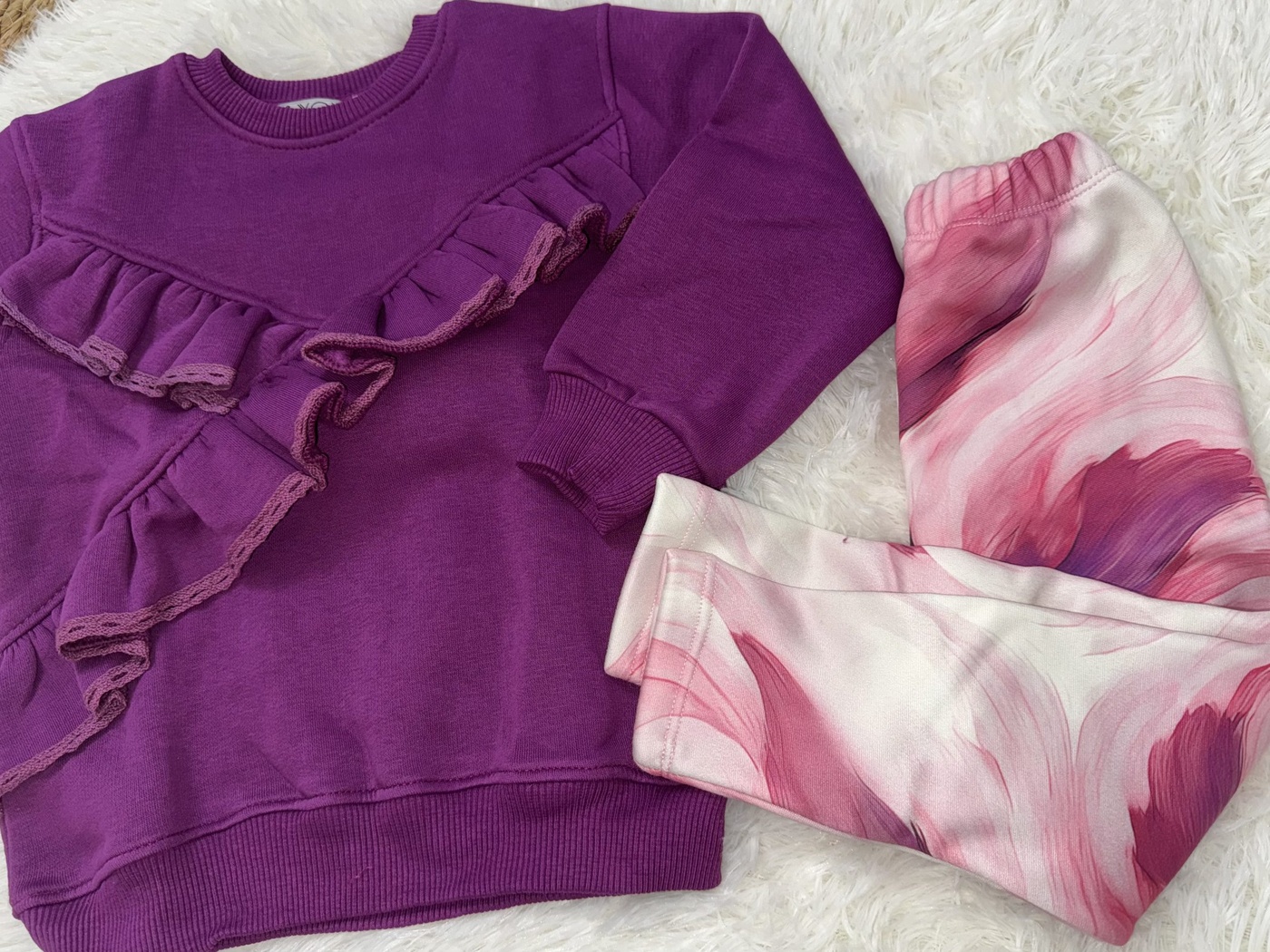 Purple Ruffle Set - Girl (Pink Floral Pants)