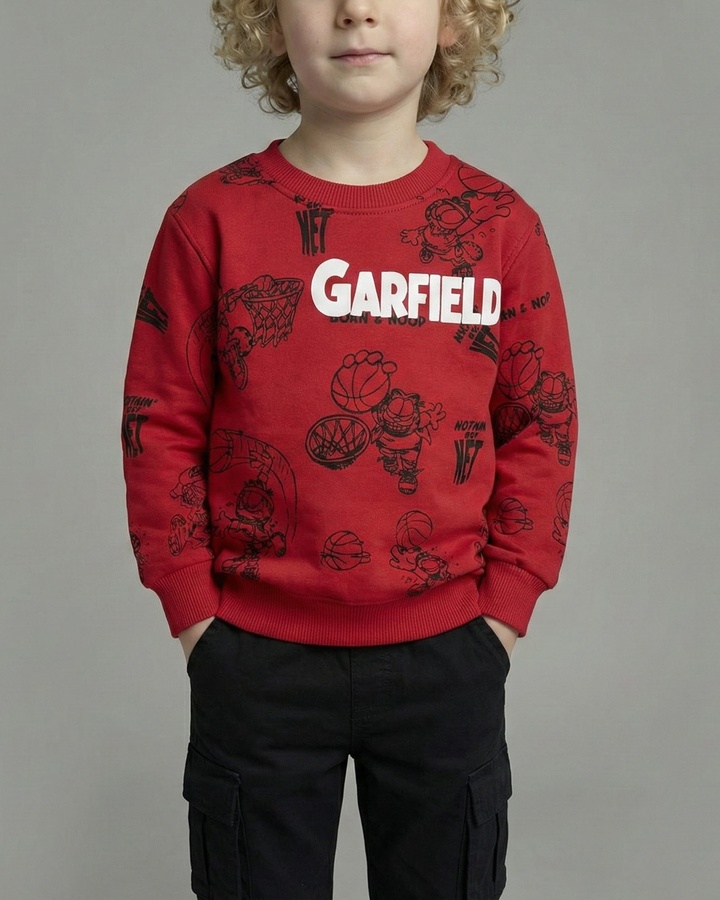 Garfield Sweatshirt Red - Boy (All Over Basketball Print)