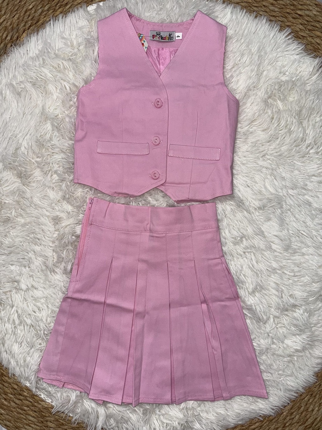 Peekaboo Pink Vest Set - Girl (Pleated Skirt)