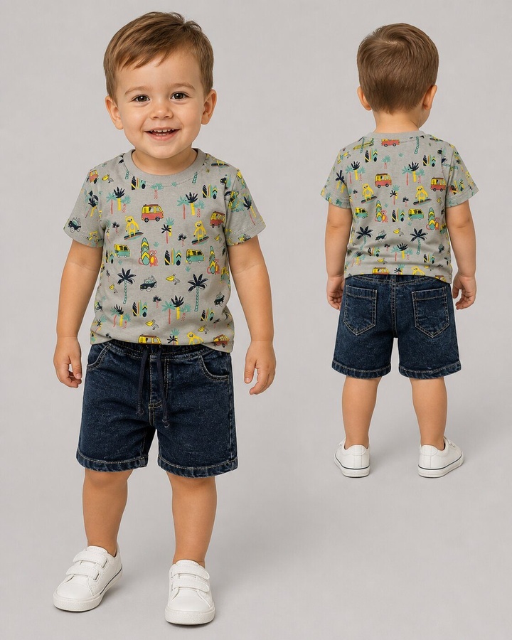 Travel Gray Shorts Set - Boy (Travel Motif Top)