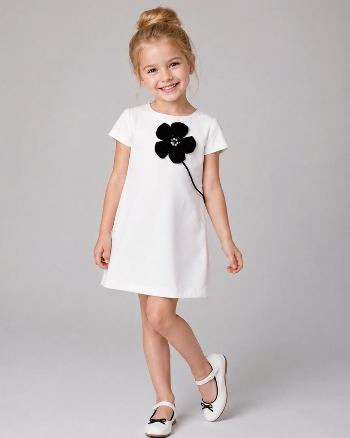 White Flower Dress - Girl (Black Flower)