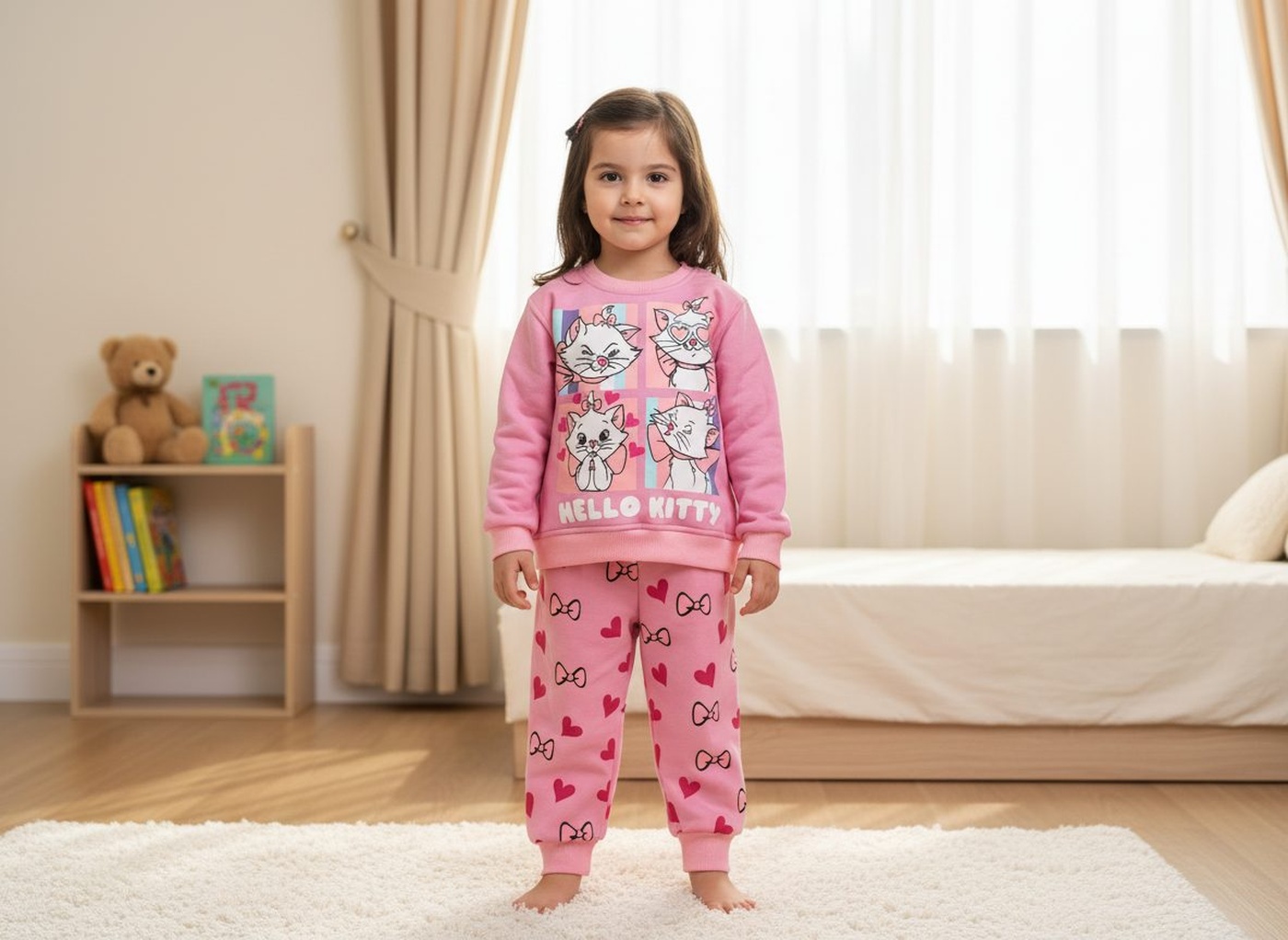 Marie Cat Pink Set - Girl (Bow Print Pants)