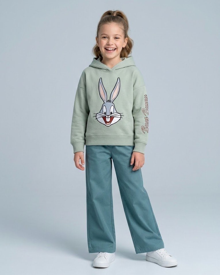 Bugs Bunny Hoodie Set Mint Green - Girl (Dark Green Pants)