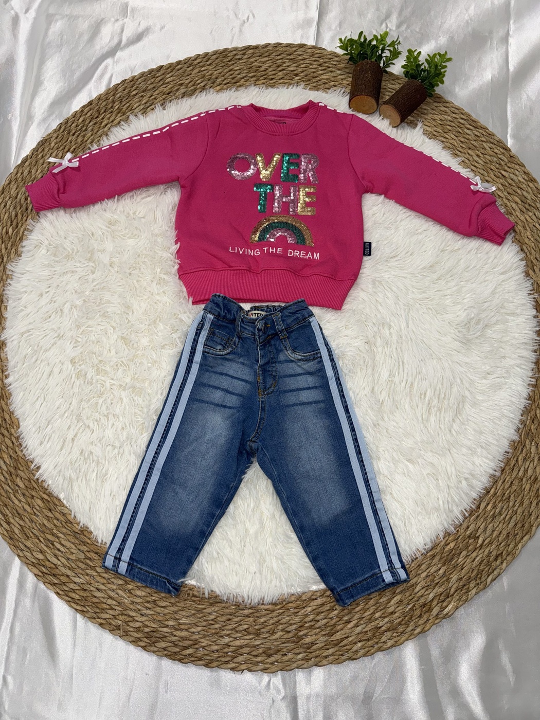 Over The Rainbow Set Pink - Girl (Side Stripe Jeans)