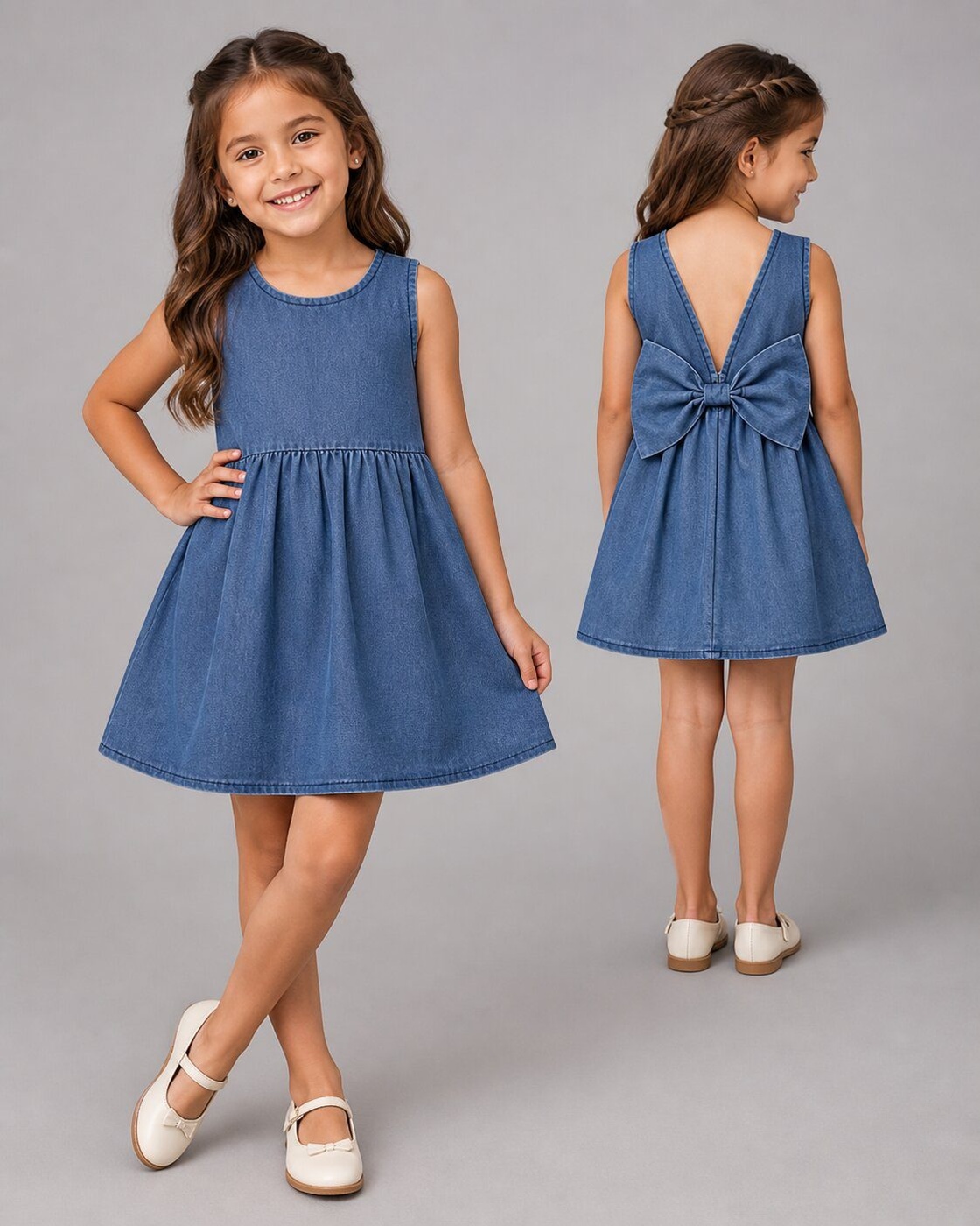 Blue Denim Dress - Girl (Back Bow)-10