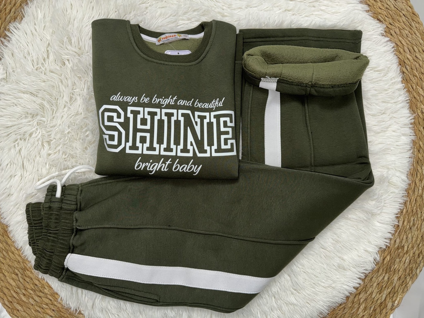 Shine Tracksuit Set Olive Green - Girl (White Side Stripe Pants)