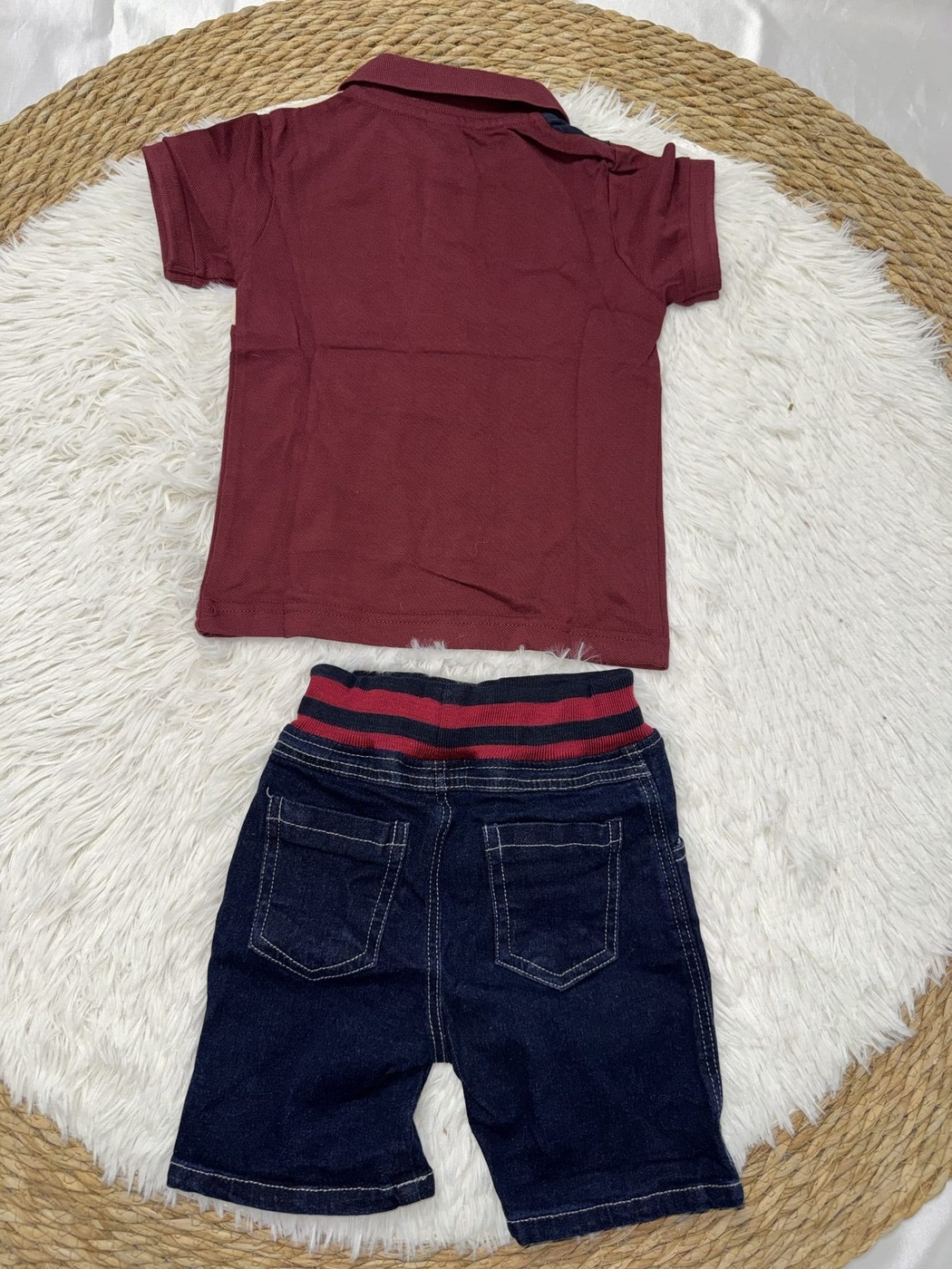 Smile Burgundy Polo Shorts Set - Boy (Color Block Top)-08