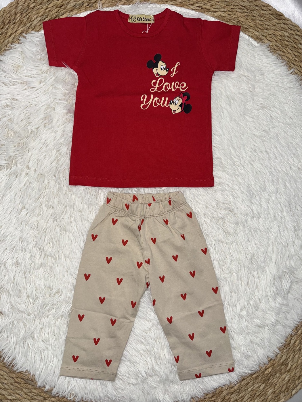 Mickey & Minnie Red Set - Girl (Heart Pattern Pants)-06