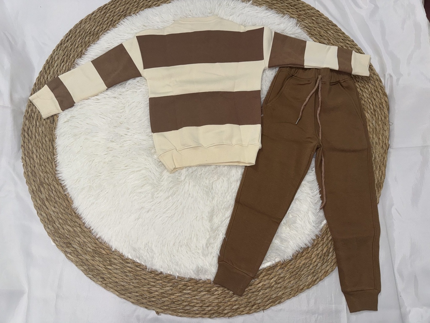 Mickey Mouse Striped Set Beige & Brown - Boy (Small Chest Embroidery)