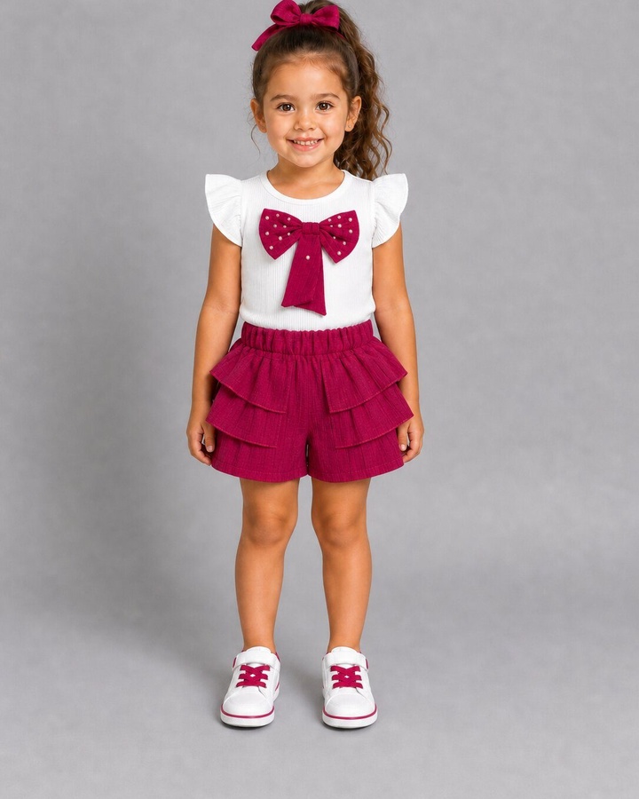 Bow Pink Shorts Set - Girl (Ruffle Shorts)