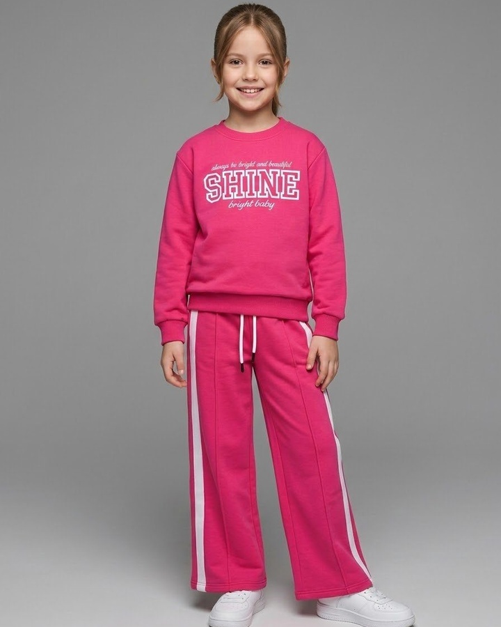 Shine Tracksuit Set Hot Pink - Girl (White Side Stripe Pants)