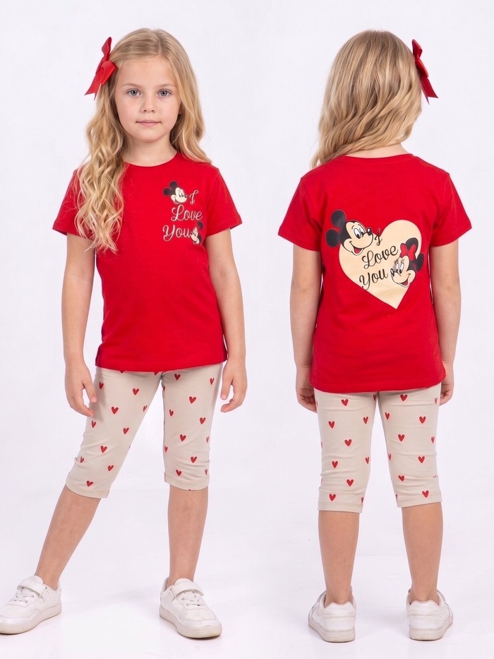 Mickey & Minnie Red Set - Girl (Heart Pattern Pants)