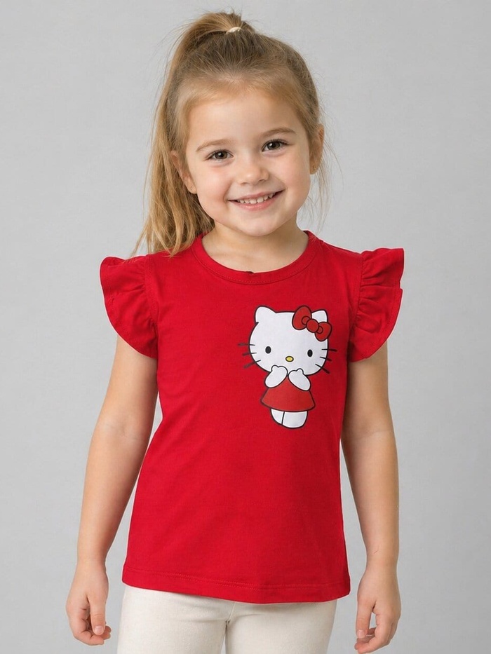 Hello Kitty Red Ruffle Sleeve Tee - Girl (Chest Graphic)