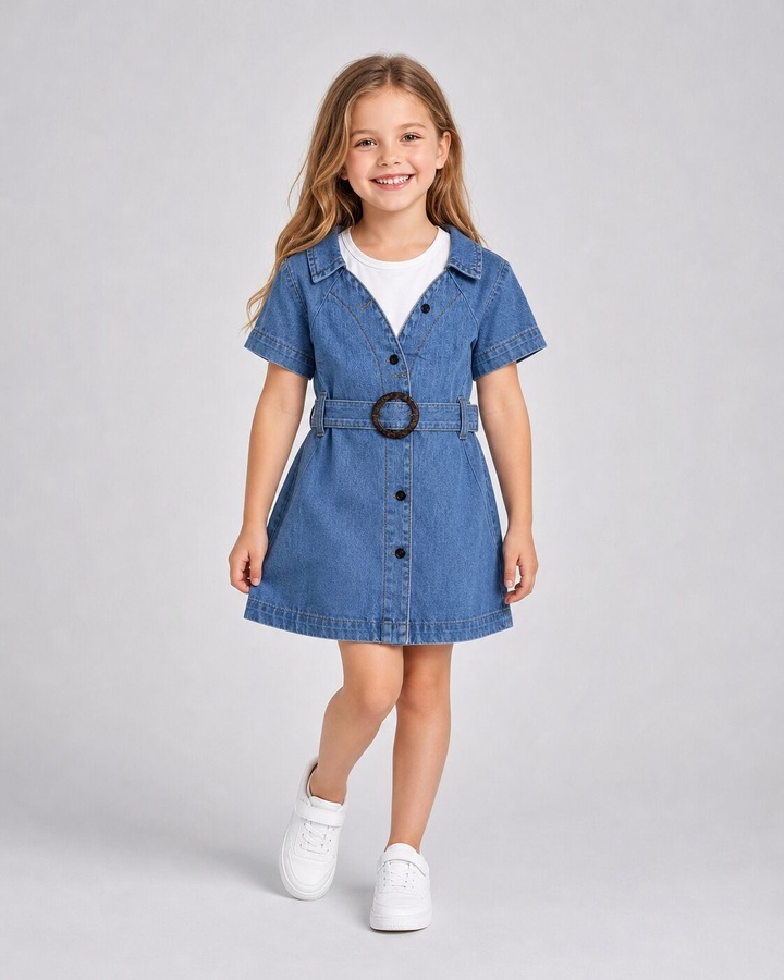 Blue Denim Dress - Girl (Belted Front)