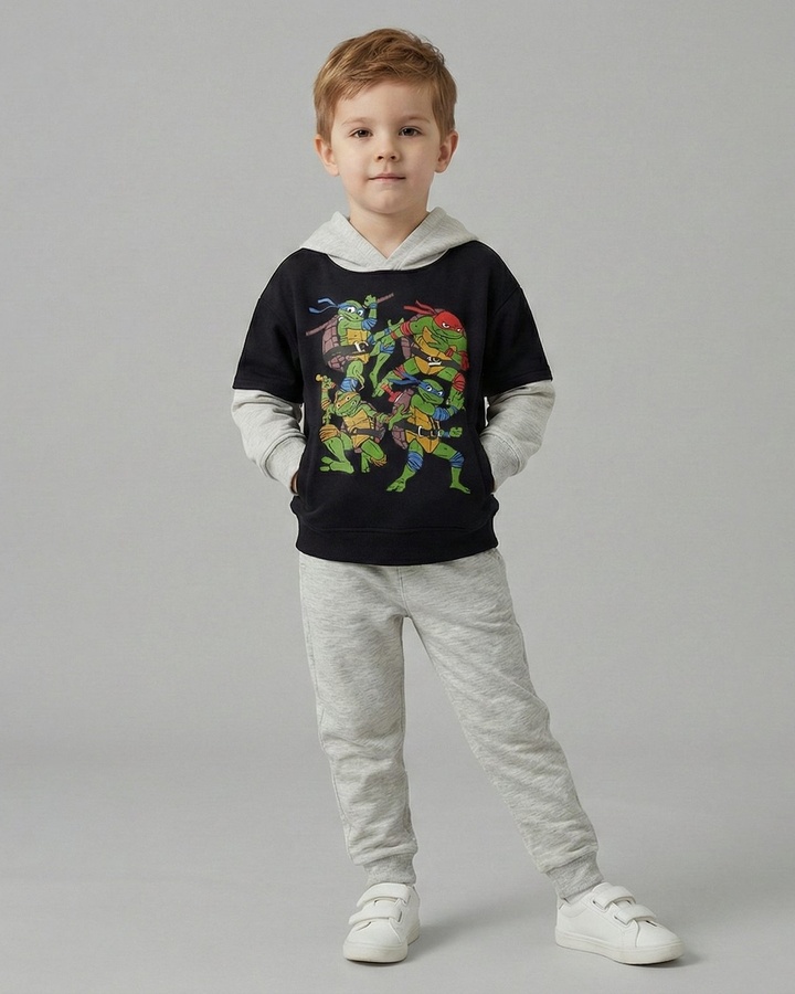 TMNT Hoodie Set Black & Grey - Boy (Contrast Grey Hood)