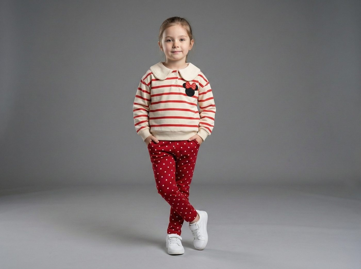 Minnie Mouse Collared Set Cream & Red - For Girls (Polka Dot Pants)