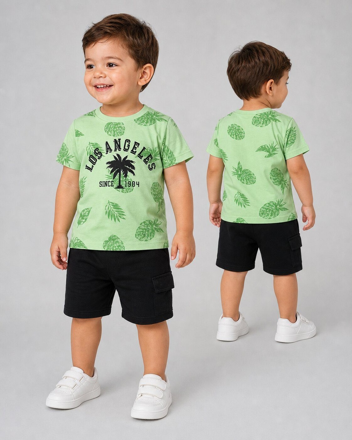 Los Angeles Green Shorts Set - Boy (Palm Graphic)-24M