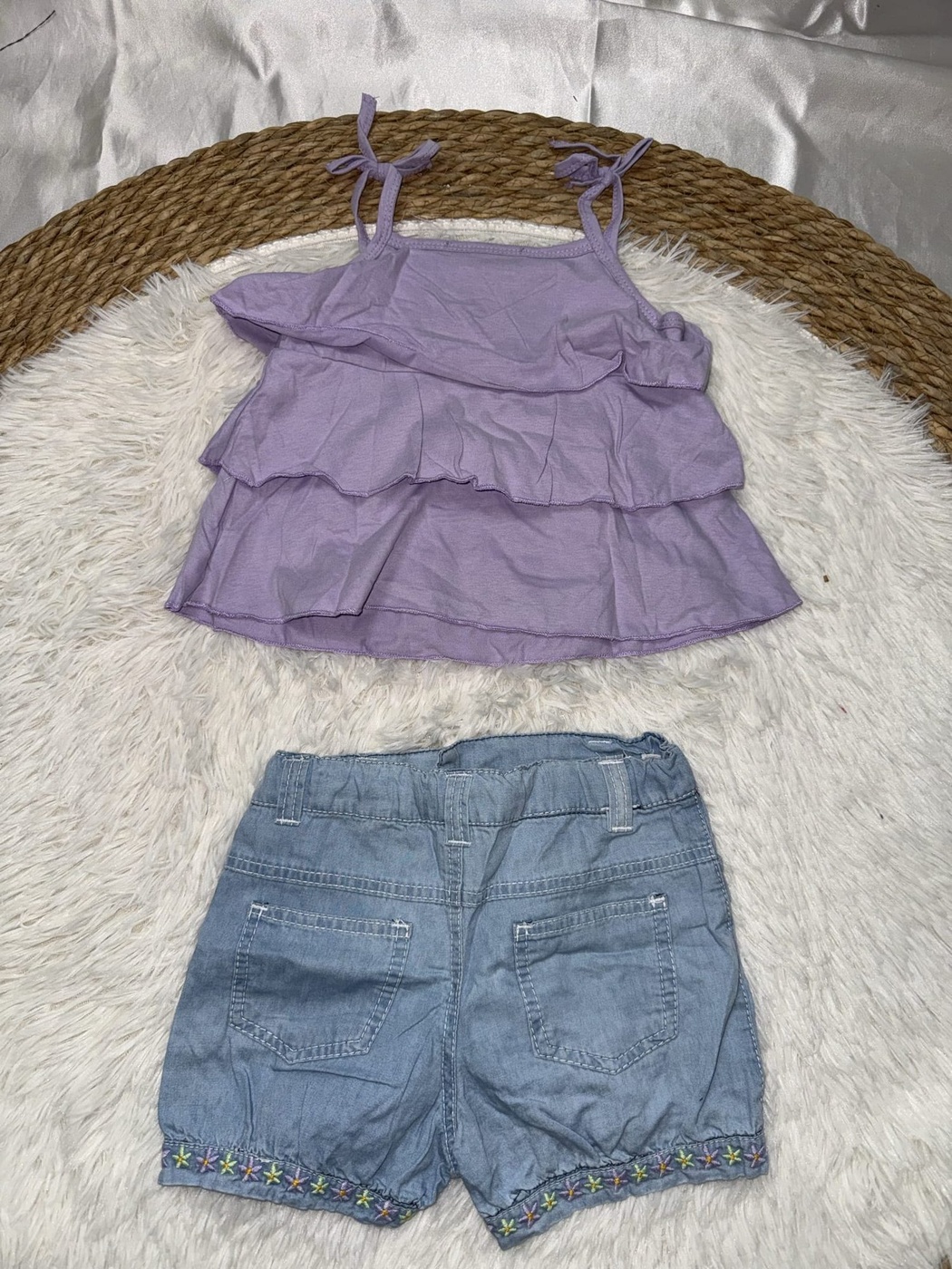 Floral Embroidered Purple Shorts Set - Girl (Ruffle Top)-08