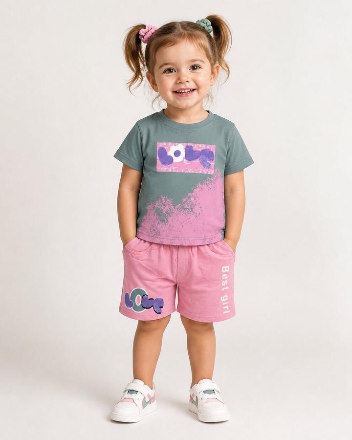 Best Girl Pink Shorts Set - Girl (Best Girl Text)