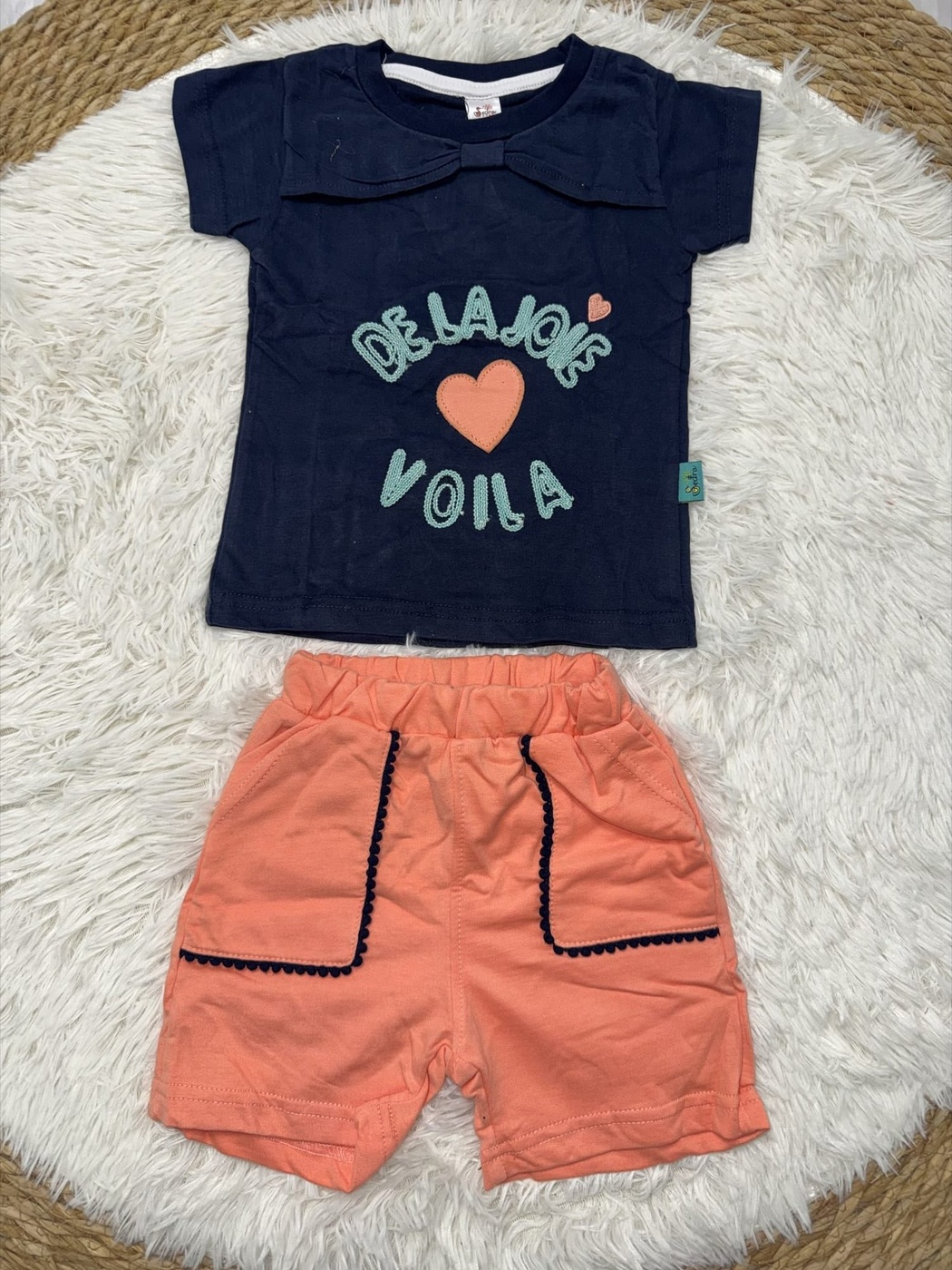 Voila Navy Shorts Set - Girl (Heart Graphic)-24M