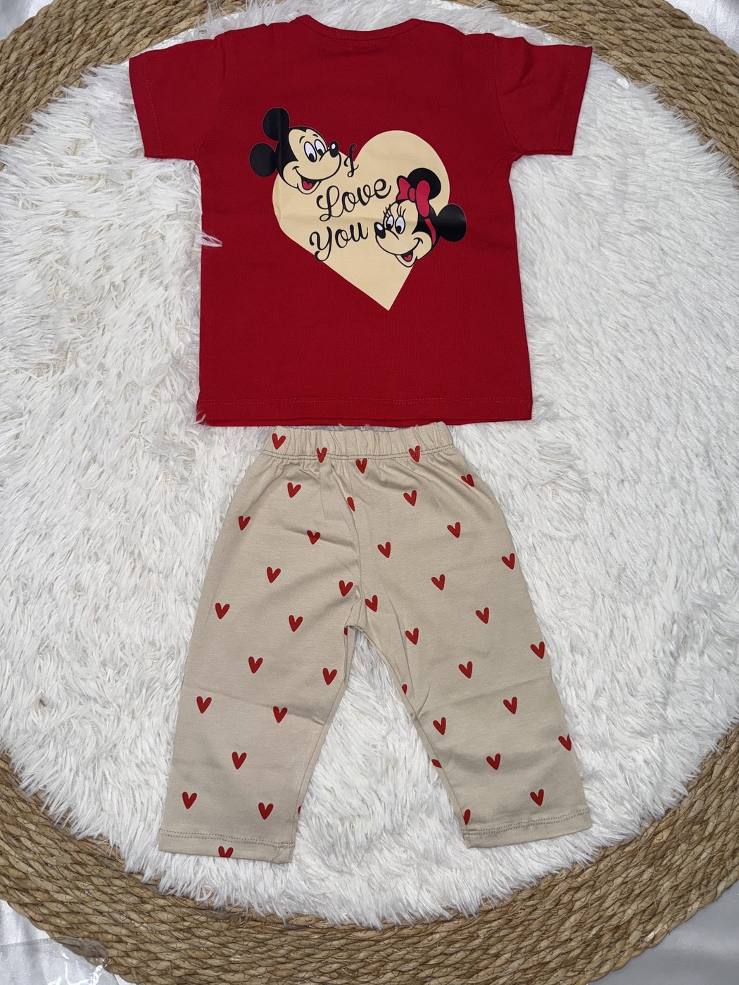 Mickey & Minnie Red Set - Girl (Heart Pattern Pants)-06