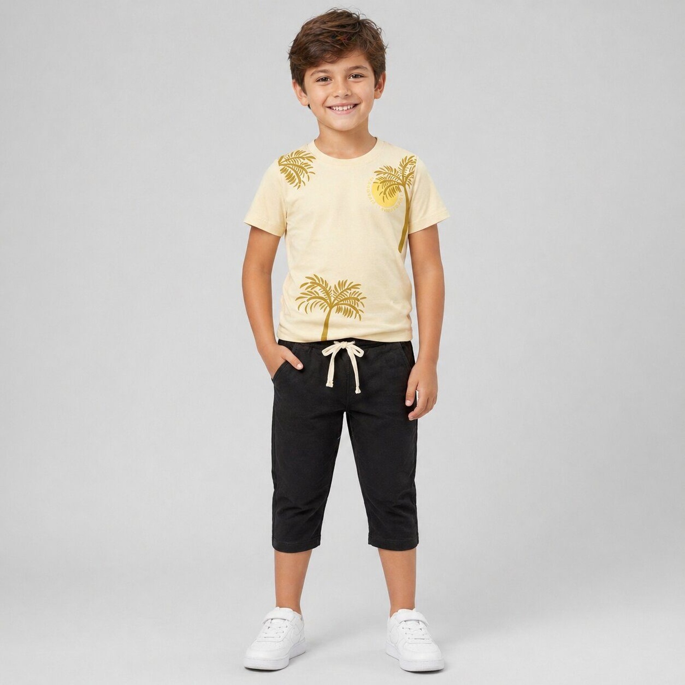 Palm Beige Pants Set - Boy (Palm Graphic)-10