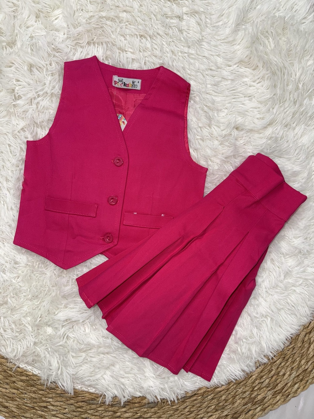 Peekaboo Fuchsia Vest Set - Girl (Pleated Skirt)