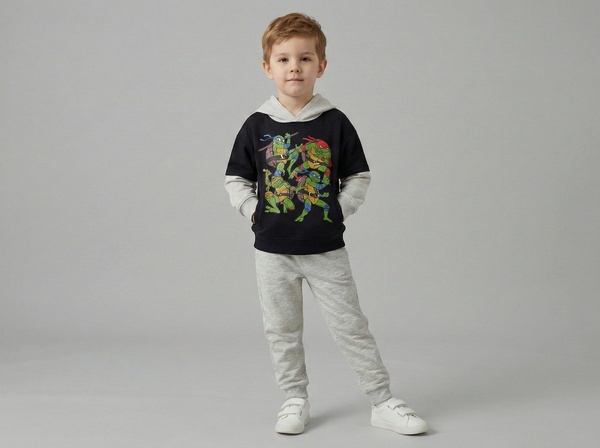 TMNT Hoodie Set Black & Grey - Boy (Contrast Grey Hood)