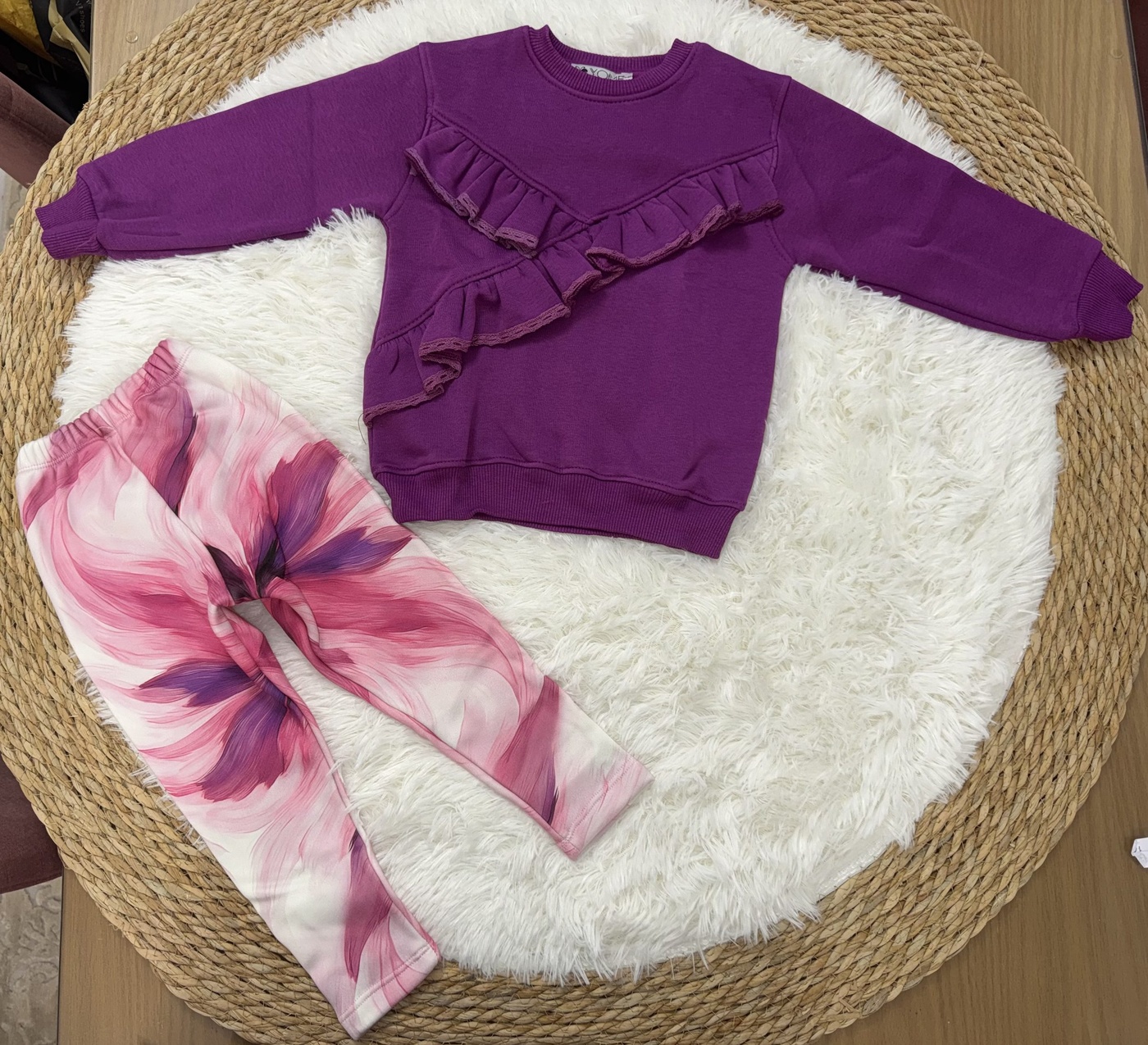 Purple Ruffle Set - Girl (Pink Floral Pants)
