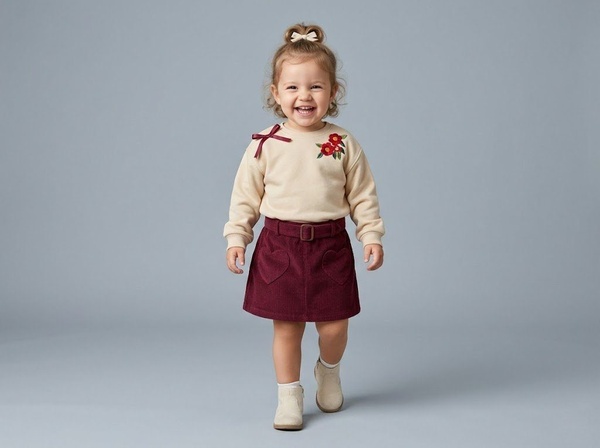 Rose Ribbon Set Cream & Maroon - Girl (Heart Pockets)