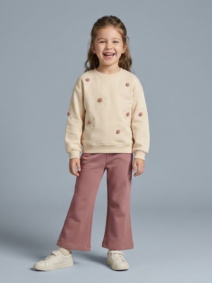 3D Flower Beige Set - Girl (Embroidered)