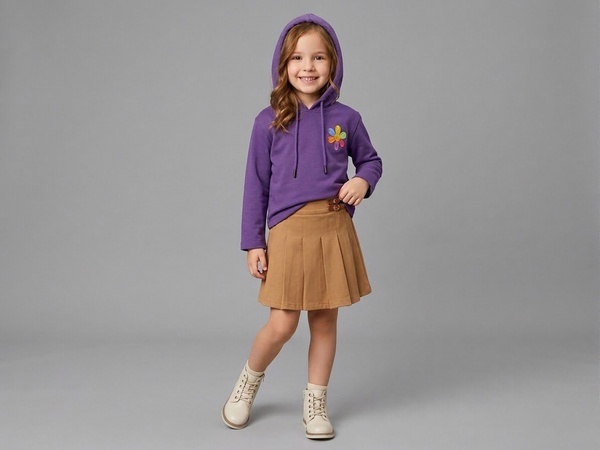 Wish Love Dream Hoodie Set Purple - Girl (Brown Buckle Skirt)