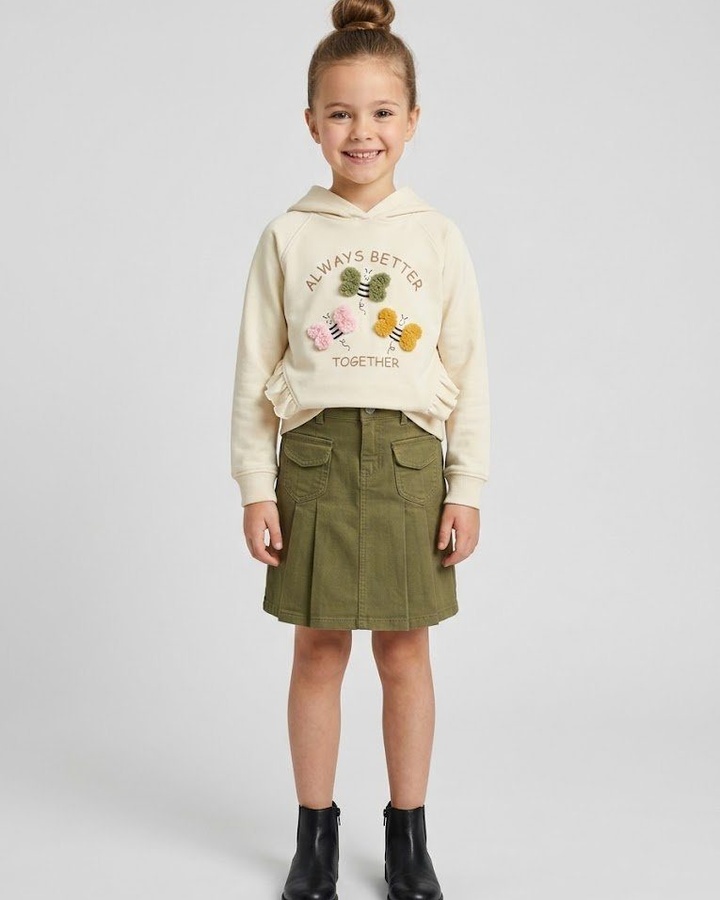 Better Together Bee Hoodie Set Beige - Girl (Olive Green Skirt)