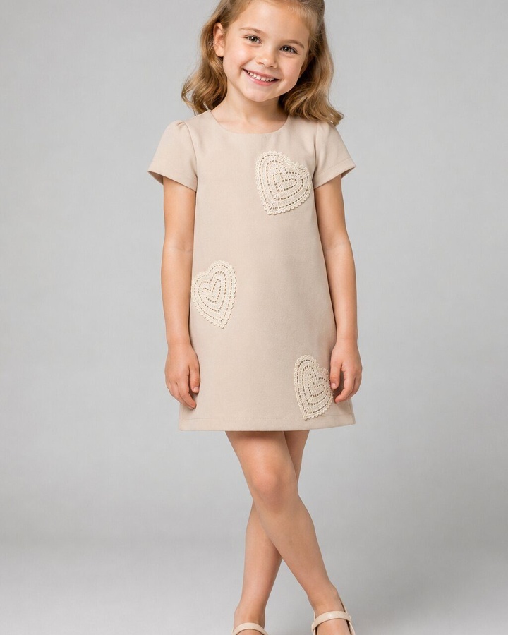 Beige Heart Dress - Girl (Heart Detail)