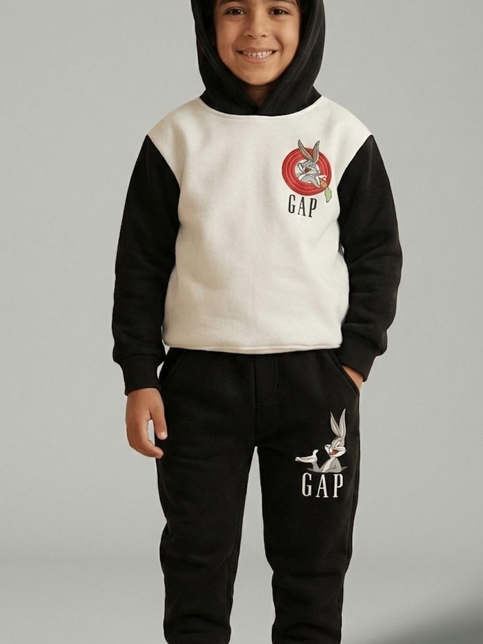 Looney Tunes White & Black Hoodie - For Boys (Back Print)
