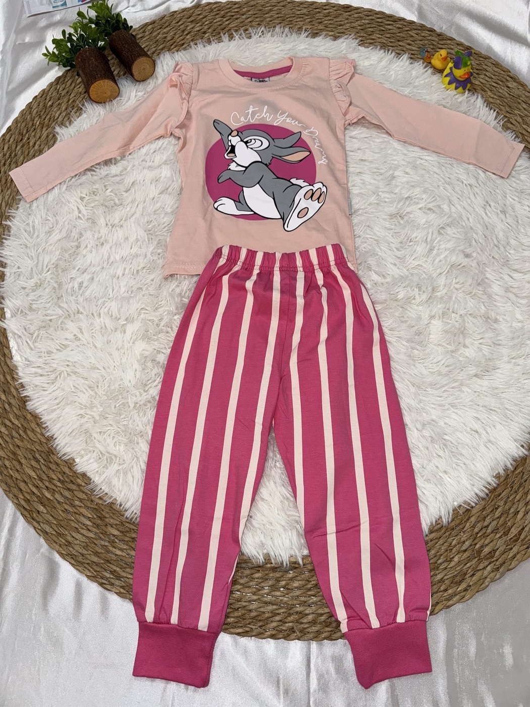 Bunny Pink Set - Girl (Striped Pants)