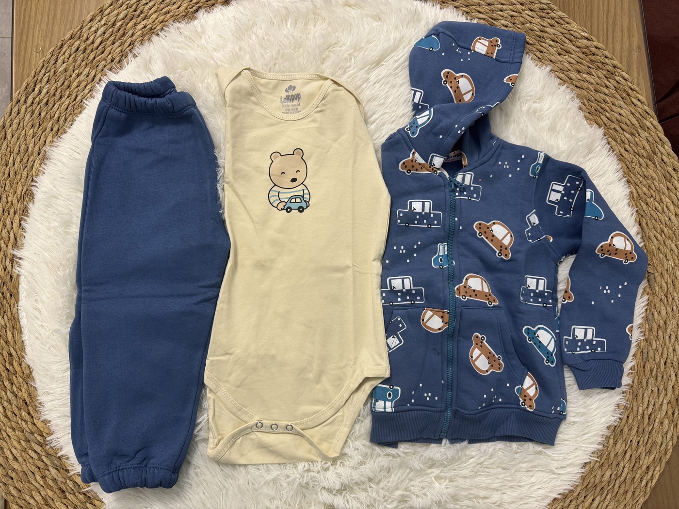 Blue Car 3-Piece Set - Baby Boy (Bear Bodysuit)