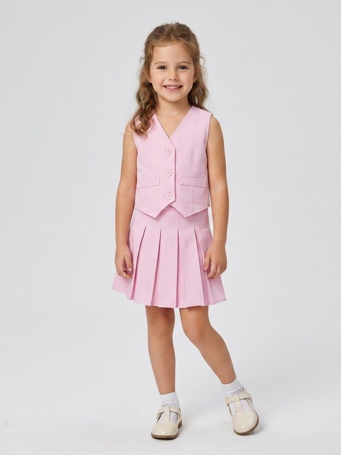Peekaboo Pink Vest Set - Girl (Pleated Skirt)
