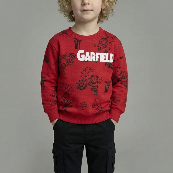 Garfield Sweatshirt Red - Boy (All Over Basketball Print)