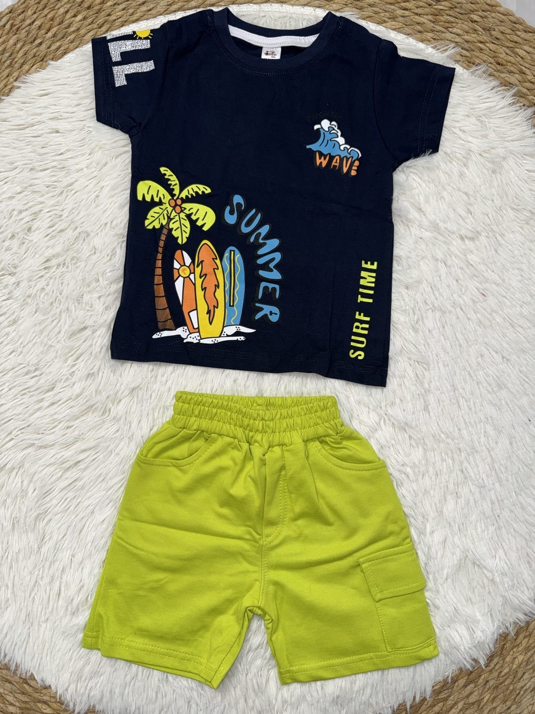 Summer Navy Shorts Set - Boy (Surf Graphic)-24M