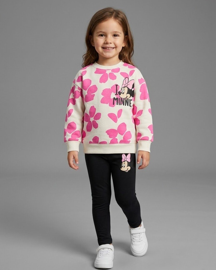 Minnie Floral Set Cream - For Girls (Black Pants)