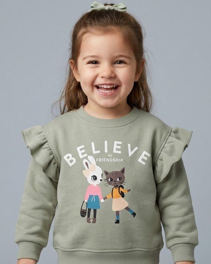Friendship Sweatshirt Sage Green - Girl (Bunny & Cat)