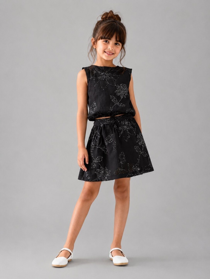 Black Skirt Set - Girl (Floral Skirt)