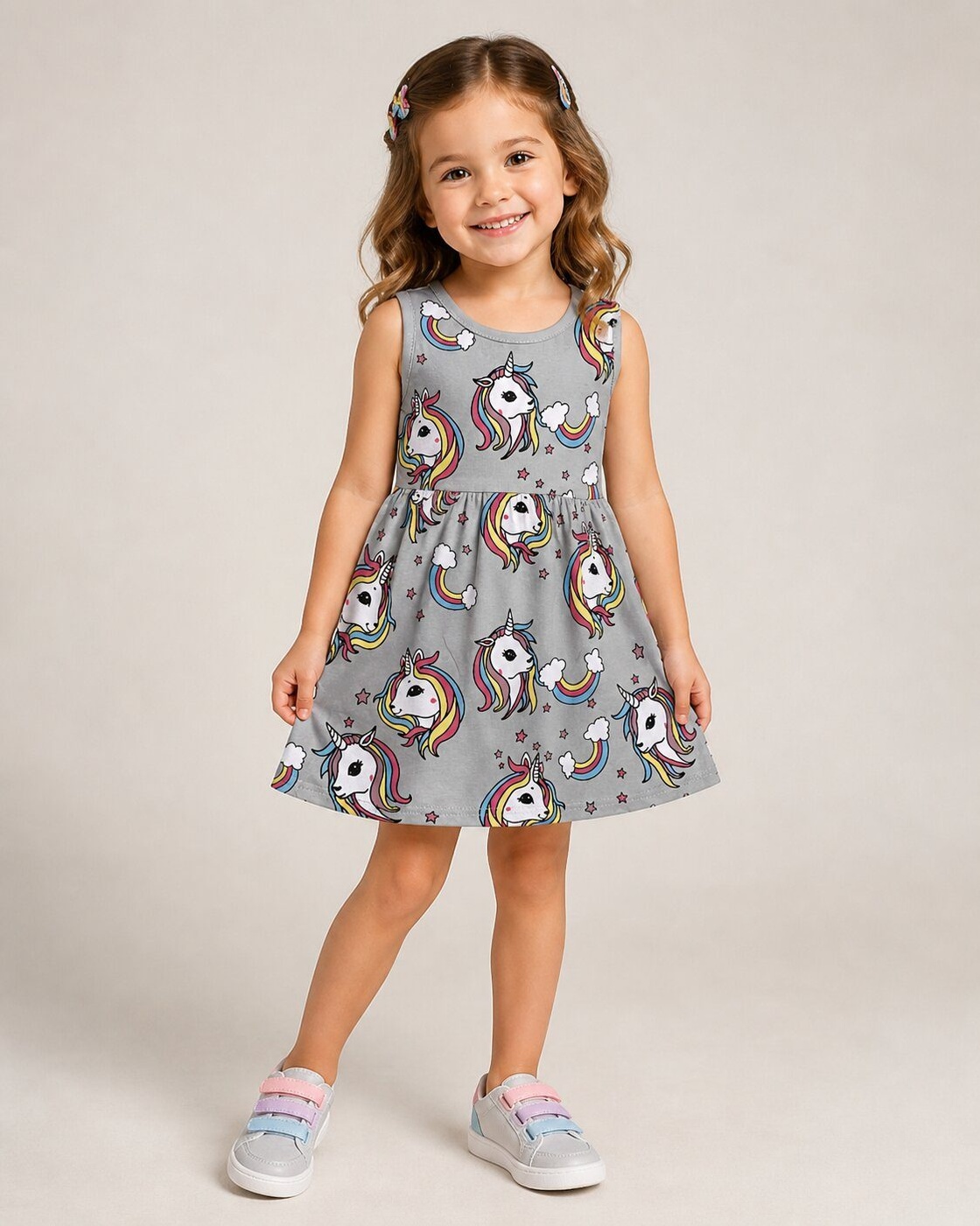 Brand Unicorn Gray Dress - Girl (Allover Unicorns)-10